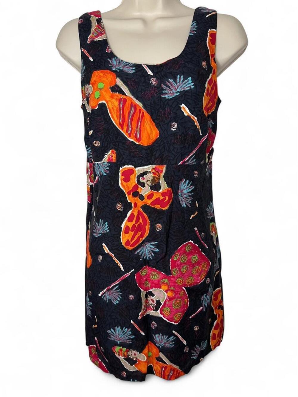 Vintage 90s Big Hed Designs Dress Womens Small Rayon Dancer Novelty Made in USA